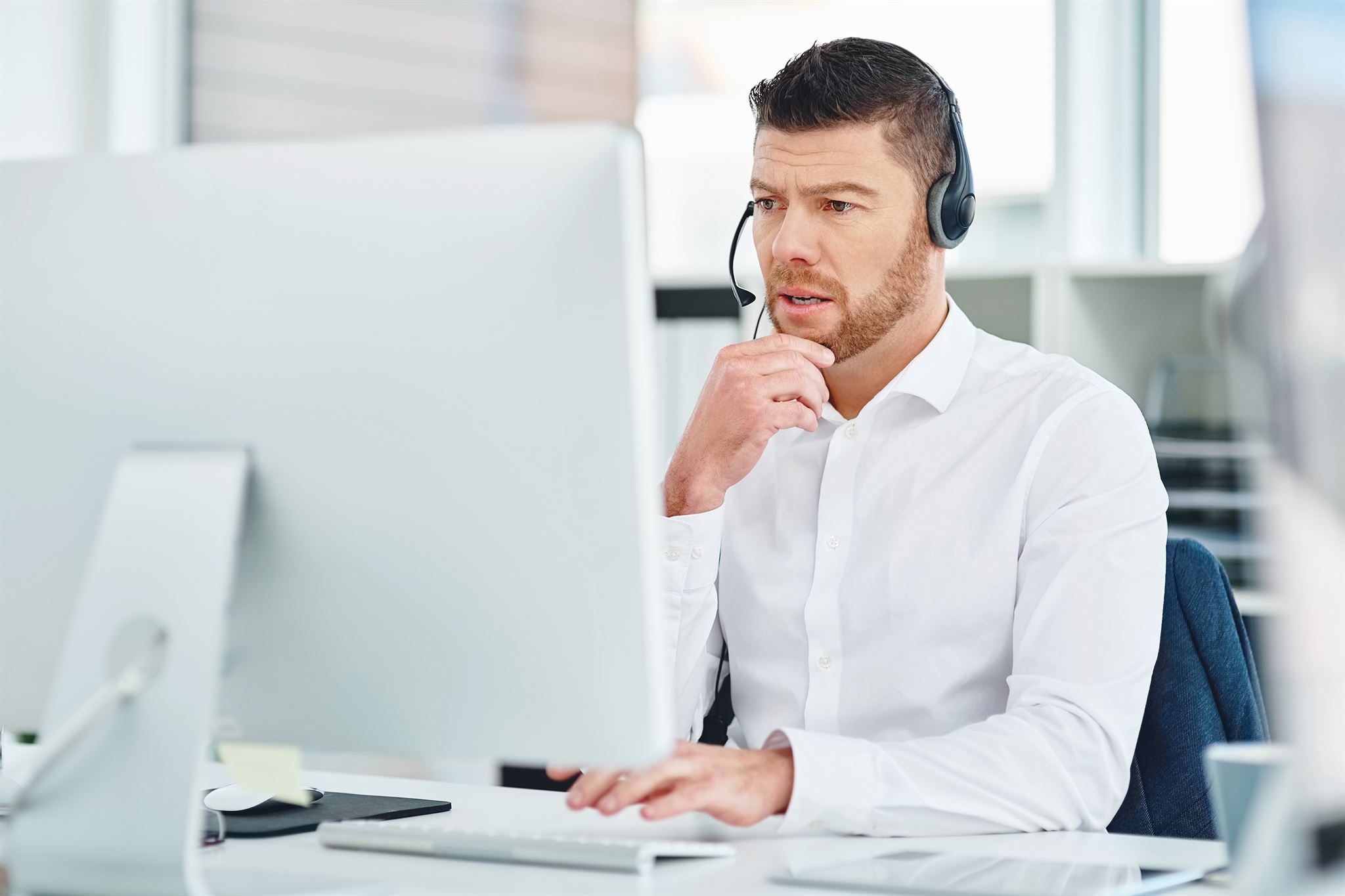 Customer service representative with headset